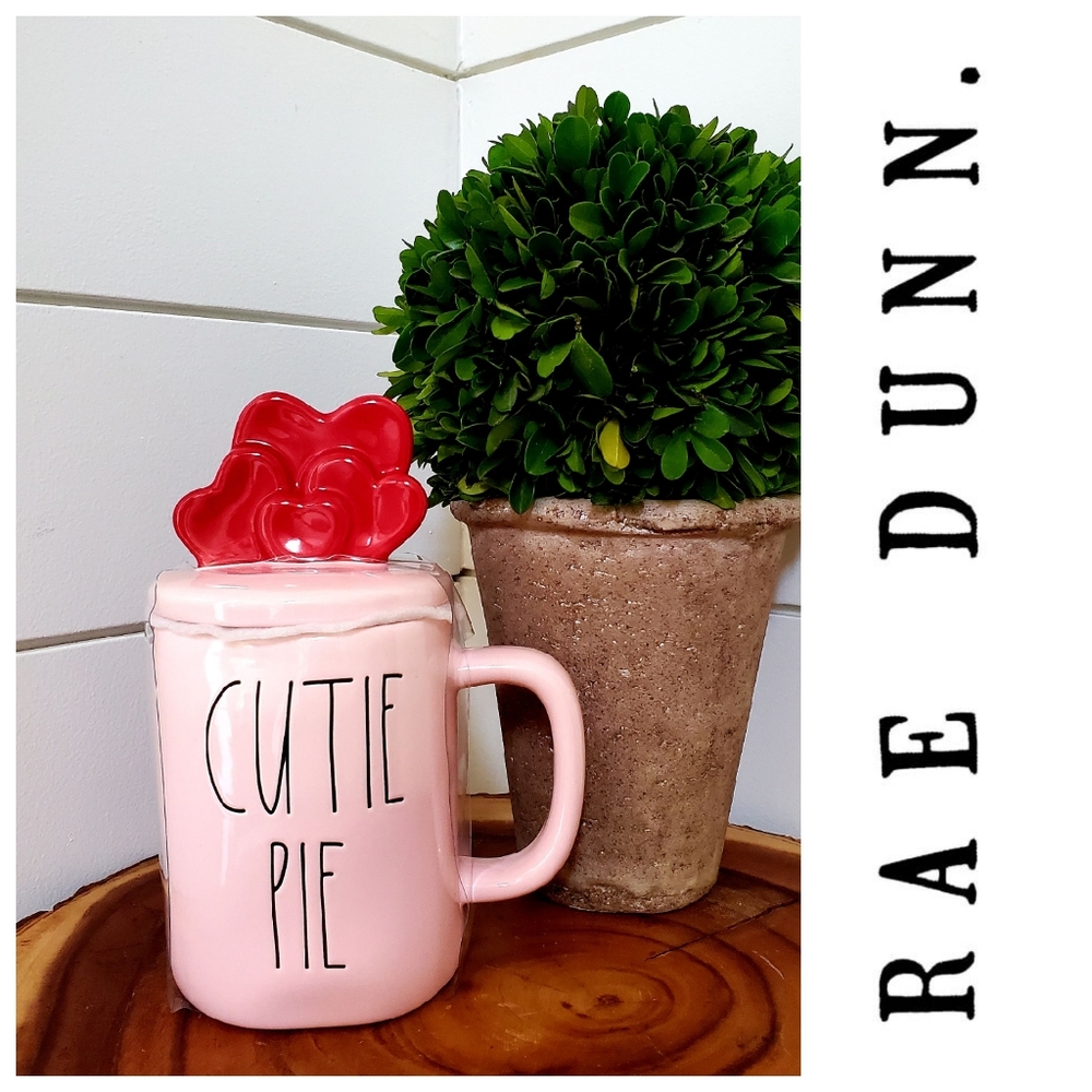 Rae Dunn Pink 'CUTIE PIE' Heart Covered Ceramic Mug